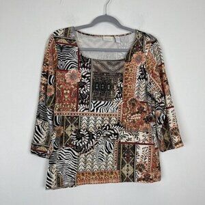 Chicos Multi Colored Square Neck Multi Print Floral Animal Size 1 (medium)